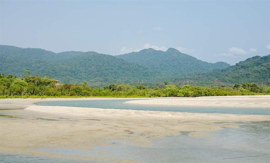 Beautiful Sierra Leone beach backed by rainforest at River No 2