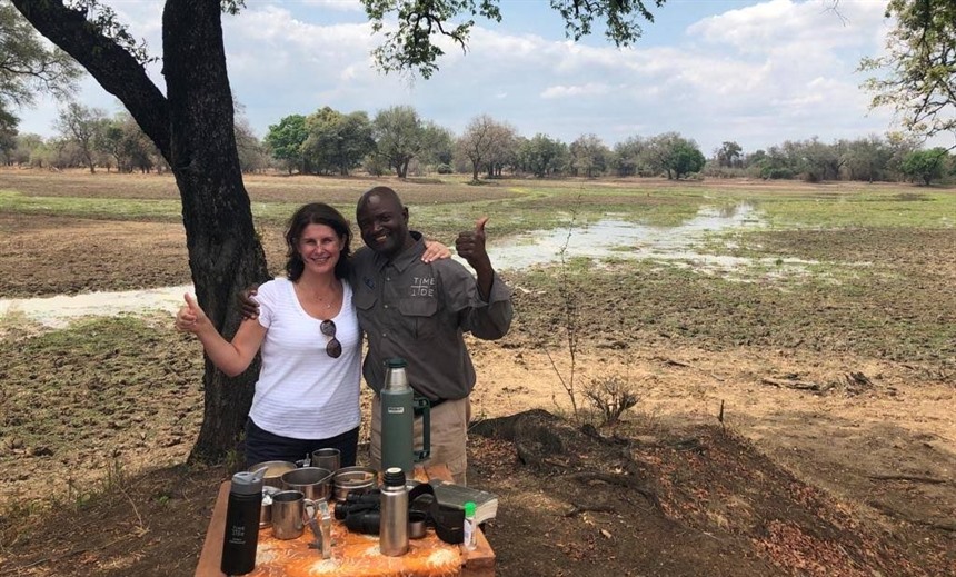 Shelley with one of the safari guides in Zambia