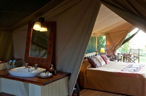 Inside a tent at Governors' Camp, Masai Mara, Kenya