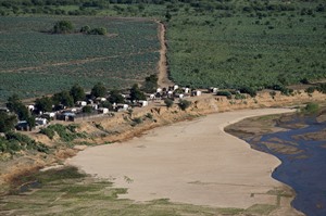 Aerial of Antandroy village, Mandrare river and sisal plantations