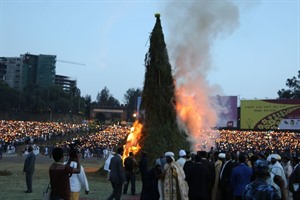 The Demera is lit at Meskel in Addis Ababa